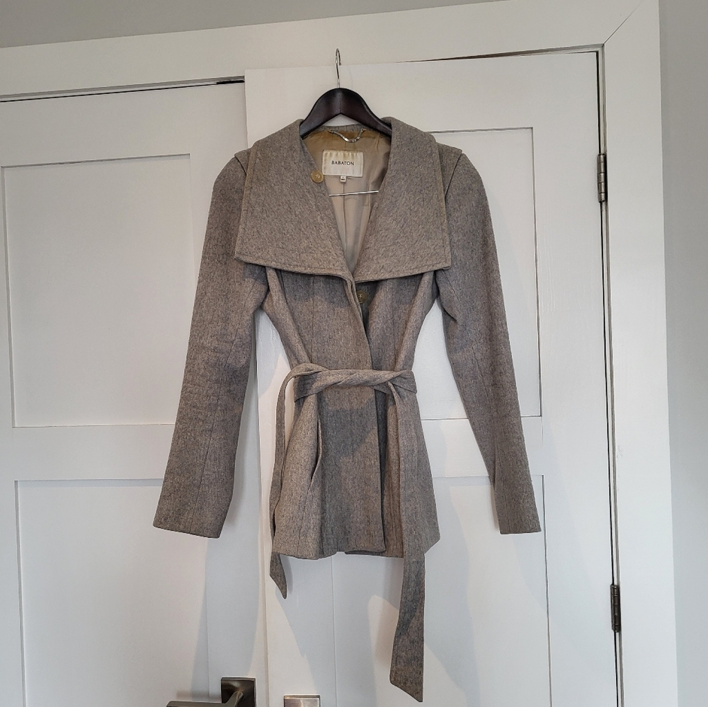 Babaton Gray Belted Wool Coat